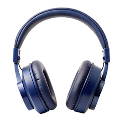 A pair of stylish navy blue overear headphones isolated on a transparent background