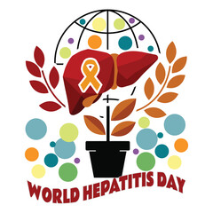 Fototapeta premium World Hepatitis Day Liver Plant Potted Orange Ribbon
