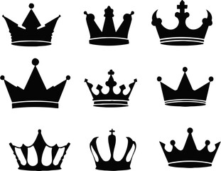 A vector illustration of a simple crown icon collection