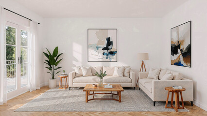 Fototapeta premium Elegant minimalist living room bathed in natural light