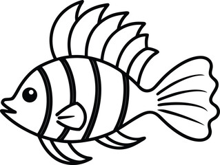 lionfish icon line art vector illustration on transparent background
