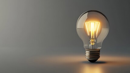 Illuminated light bulb glowing on a gray background energy efficient lighting concept creative idea solution