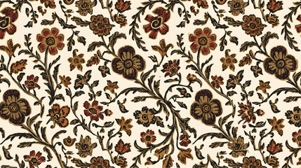 Exquisitely detailed Indonesian batik pattern showcases a timeless marriage of cultural heritage and sophisticated design. Intricate floral vines unfurl symmetrically across a warm cream backdrop