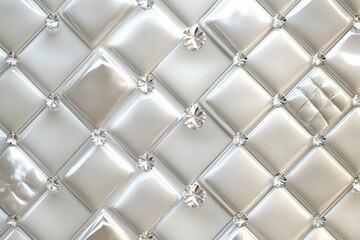 Luxurious diamond studded white quilted leather showcasing elegance and glamour in white background. Generative Ai