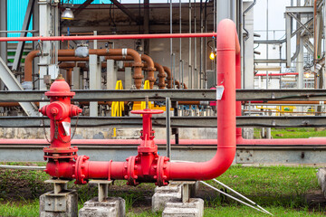 Red Industrial Plant Pipes and Fire Hydrant