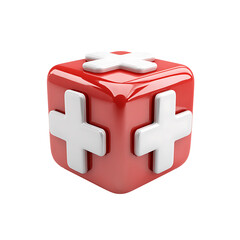 3D Red cross medical icon on transparent background for emergency or health-related design.
