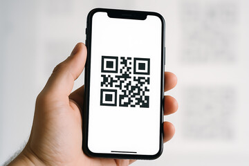 Close-up of hand holding smartphone with QR code scanner app showing green checkmark, symbolizing successful Digital Product Passport (DPP) verification and product authentication
