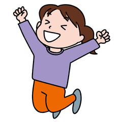 飛び上がって喜ぶ若い女性