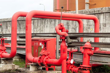 Industrial Red hydrant  Pipes and Valves Network