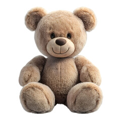 Fototapeta premium Cute fluffy brown teddy bear sitting and smiling isolated on transparent background