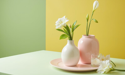 Get Well Soon (Lilies Freesias Carnations) elegant, rounded vase with pale green water, holding a soothing mix