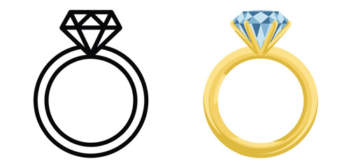 Fototapeta premium Simple Black and Gold Engagement Ring Illustration