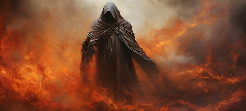 a light grim reaper ifrit , coming out of the smoke,ai generative