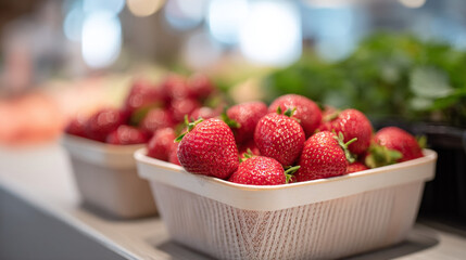 Fresh strawberries arranged beautifully in a market setting, capturing the essence of summer and natural beauty