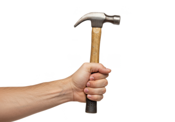 Isolated PNG Hand Holding Hammer Tool for Construction and Repair