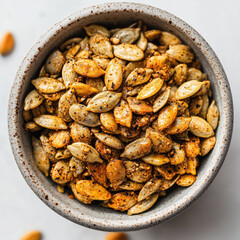 Spicy Roasted Pumpkin Seeds: Gourmet Snack Food Photography - Perfect for Packaging, Blogs, and Recipe Websites