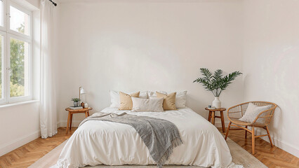 Fototapeta premium Tranquil bedroom embracing soft tones and natural light