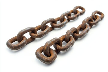 Obraz premium Chains of Time Rusty links tell tales of strength and weathered history on white in white background. Generative Ai