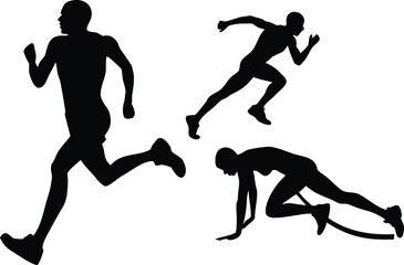 Sprinter Silhouette Vector Set | Running Athlete Clipart in Motion Poses