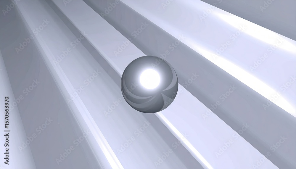 Fototapete abstract animation of a shiny silver ball with soft focus effect on a white striped background
