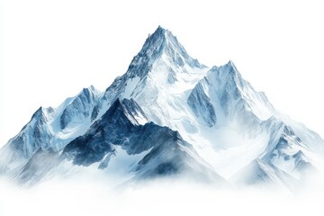 Majestic snow capped mountains piercing the sky in winter with soft dreamlike in white background. Generative Ai