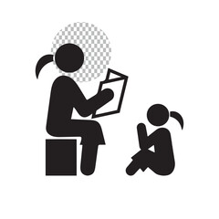 EPS vector Silhouette Icon Child Story time Vector Illustration reading icon silhouette reading woman reading to child teacher reading child learning parent child mother and daughter