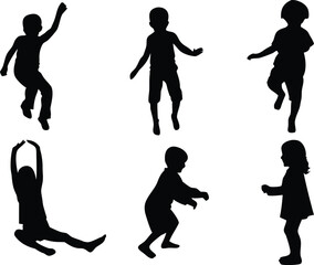 Kids Silhouette Vector Set | Playing Children Clipart in Black Design