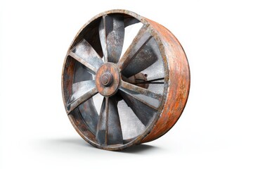 Whispers of industry in a weathered aged turbine fan revealing texture and in white background. Generative Ai
