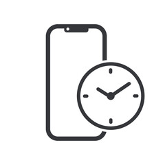 Obraz premium Isolated pictogram showing screen time on mobile phone with clock symbol, representing digital usage duration, phone habits, and technology time awareness.