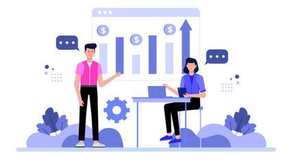 Startup Founder Pitching to Investors, flat vector illustration