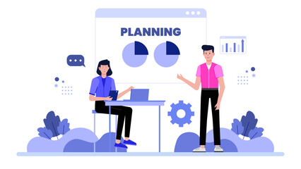 Business Owner Planning for Expansion, flat vector illustration