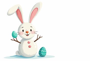 Fototapeta premium Cute cartoon rabbit holding Easter egg and smiling happily 