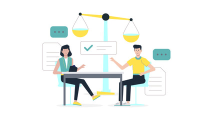 Legal team drafting non-disclosure agreement document, flat vector illustration