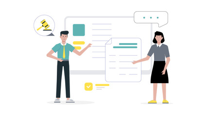 Legal Advisor Giving Compliance Training, flat vector illustration