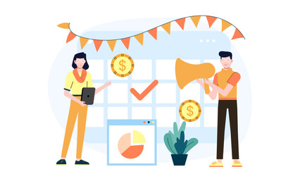 Marketing team planning seasonal advertising campaign, flat vector illustration