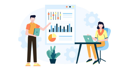 Business Consultant Doing Market Research, flat vector illustration