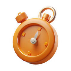 Orange retro alarm clock with white hands isolated on a transparent background time vintage