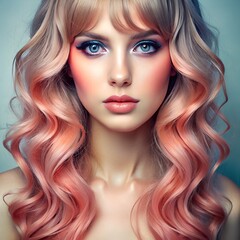 Fototapeta premium Close-up Portrait of Woman with Pink Hair and Blue Eyes