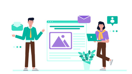 Marketing Team Creating Email Templates, flat vector illustration