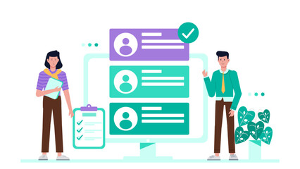 HR Team Hosting Virtual Job Recruitment Fair, flat vector illustration