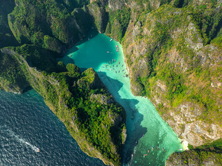 Aerial view of Phi Phi Island in Krabi Province, a tourist landmark of Thailand, a tropical...