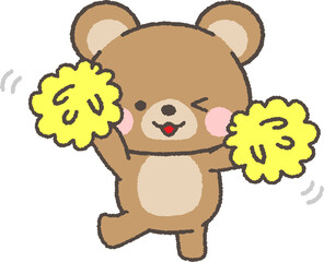 ポンポンで応援するクマ