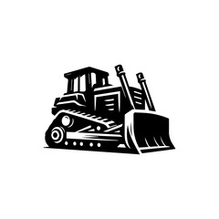Naklejka premium A powerful bulldozer, depicted in a strong black silhouette, ready for heavy construction work.