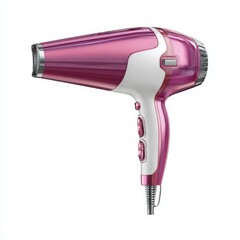 Fototapeta premium Stylish Pink and White Hair Dryer Isolated on White Background Professional Hair Styling Tool