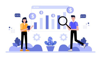 People analyzing financial growth data, suitable for presentations, reports, websites on finance, business, and data analysis. Business professionals examining charts.