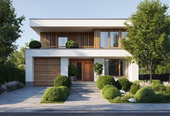 Modern home blending into nature s embrace a tranquil retreat with verdant landscaping and natural
