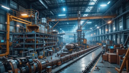 Fototapeta premium Industrial Factory Interior: A Glimpse into Manufacturing