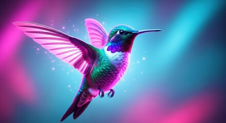 Obraz premium Iridescent Hummingbird in Neon Dreamscape