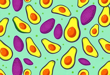 Vibrant avocado pattern, playful design for kitchen & food themed projects,  fun,  fabric