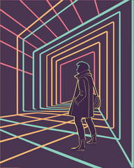 Futuristic Sci-Fi Neon Lines Background with Glowing Digital Grid and Blue Light Effects